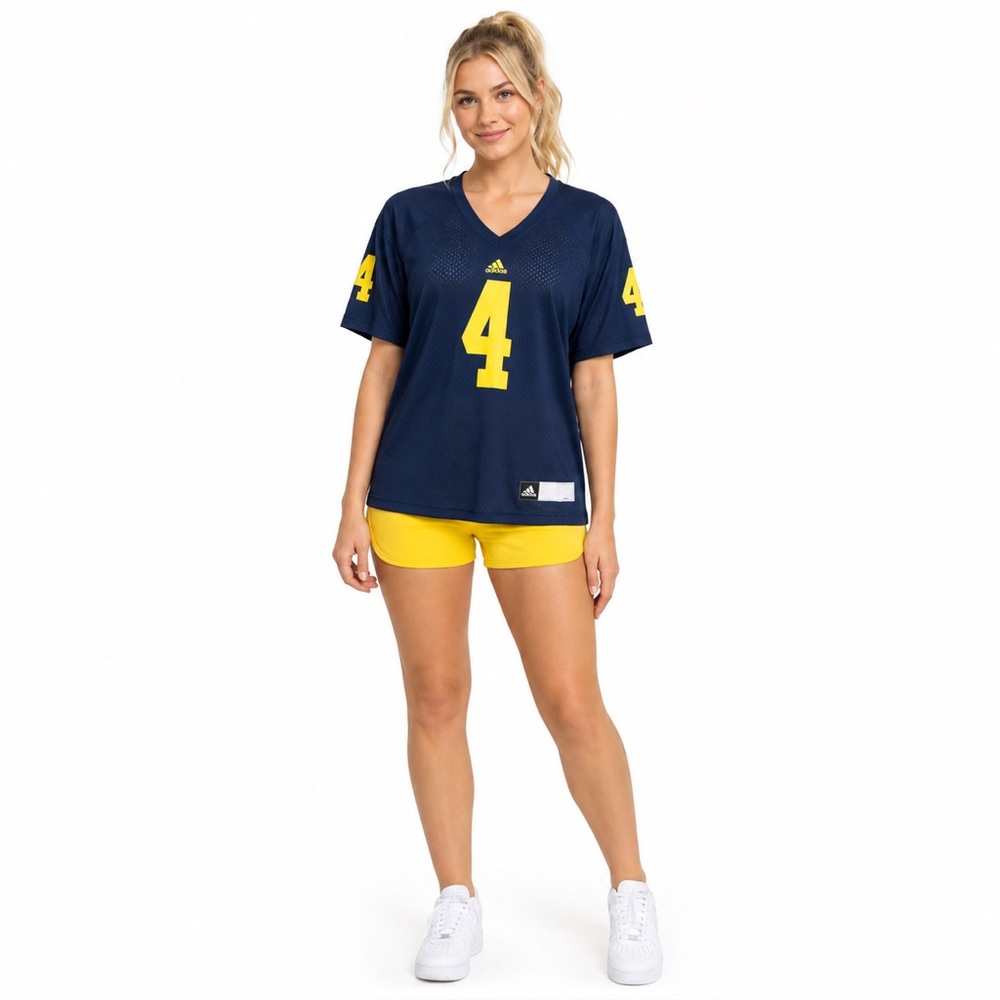 Michigan Wolverines Womens Top Jersey Size Small XL adidas Blue Mesh #4 Harbaugh